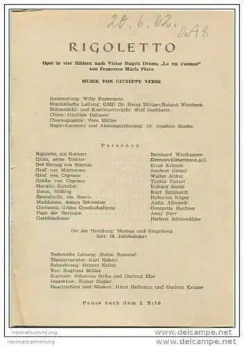 Landestheater Dessau - Spielzeit 1962 Nummer 42 - Rigoletto von Giuseppe Verdi - Reinhard Westhausen