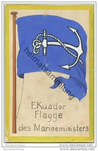 Ecuador - Flagge des Marineministers - keine Ansichtskarte Grösse ca. 14 X 9 cm etwa 1920 handgemalt