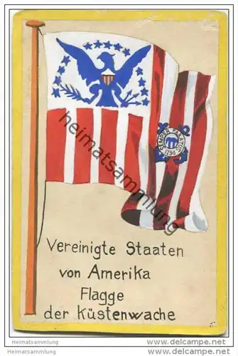 Vereinigte Staaten von Amerika - Flagge der Küstenwache - keine Ansichtskarte Grösse ca. 14 X 9 cm etwa 1920 handgemalt