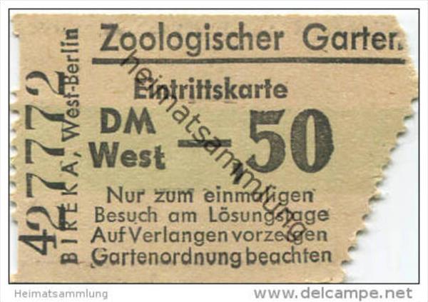 Zoologischer Garten Eintrittskarte Dm 50 West Nr 629280217