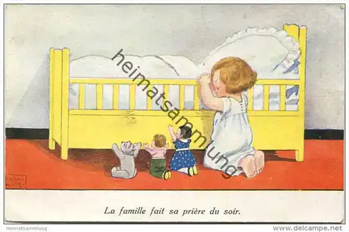 Nachtgebet - La famille fait sa priere du soir - Künstlerkarte John Wills - gel. 1935