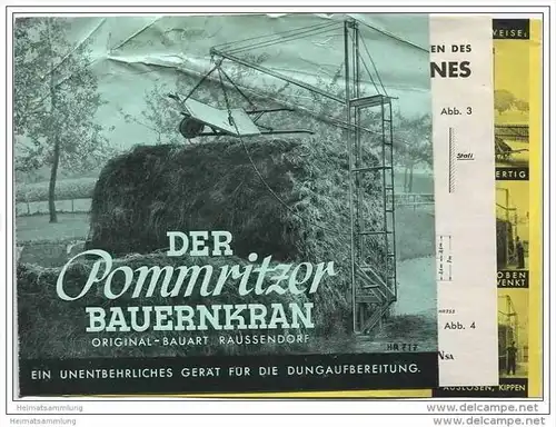 Maschinenfabrik Hermann Raussendorf Singwitz-Bautzen - Pommritzer Bauernkran - Faltblatt mit 9 Abbildungen 1938