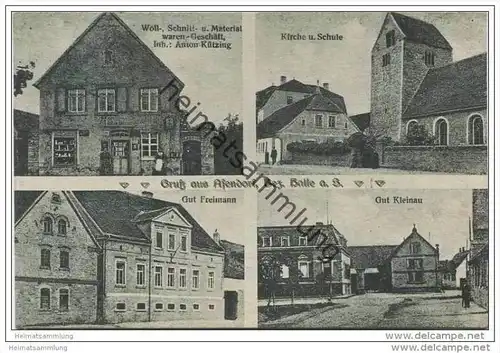 Gruss aus Asendorf Bezirk Halle - Woll- Schnitt- und Materialwaren Geschäft Inh. Anton Kützing - Kirche und Schule