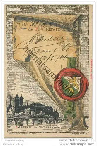 Thurgau - Künstlerkarte von Helène Hantz - Canton de Thurgovie - mit der Silouette von Chateau de Gottlieben