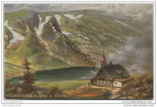 Riesengebirge - Kleiner Teich mit Baude ca.1920 - Oilette