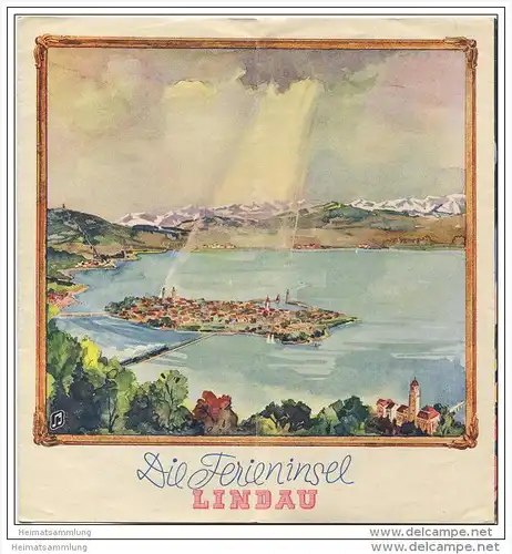 Lindau im Bodensee 50er Jahre - Faltblatt mit 4 Abbildungen - Hotel- und Gaststättenverzeichnis Stadtplan - Sonderfahrte