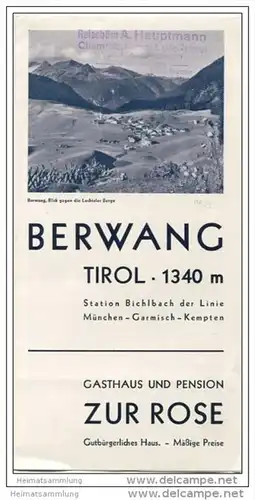 Berwang Tirol 1932 - Gasthaus und Pension Zur Rose - Faltblatt mit 4 Abbildungen