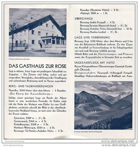 Berwang Tirol 1932 - Gasthaus und Pension Zur Rose - Faltblatt mit 4 Abbildungen