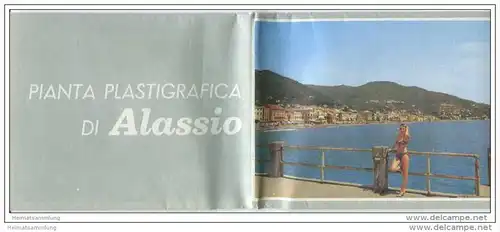 Alassio 1963 - Faltblatt mit 3 Abbildungen - grosser Übersichtsplan signiert pierovado - Stadtplan - Hotelverzeichnis