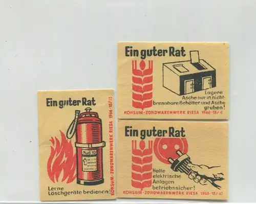 Riesa - Konsum Zündwarenwerk 1966 - Ein guter Rat - 3 Kärtchen 3,5cm x 5cm