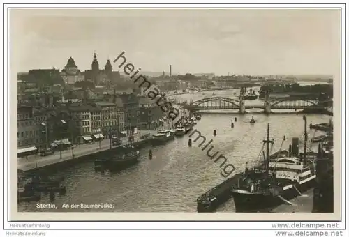 Stettin - An der Baumbrücke - Foto-AK 30er Jahre