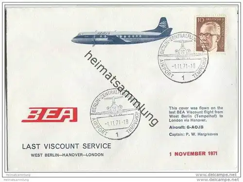 Brief - BEA - Last Viscount Service - Berlin-Hannover-London - 1. November 1971