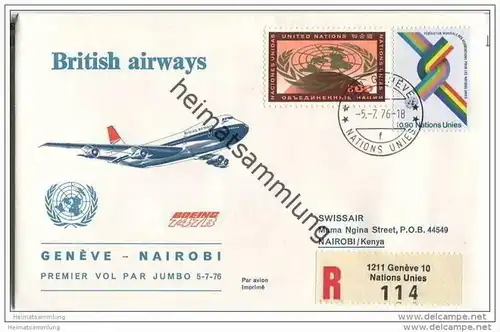 Brief United Nations - British airways - Premier vol par Jumbo Geneve-Nairobi- 5. Juli 1976