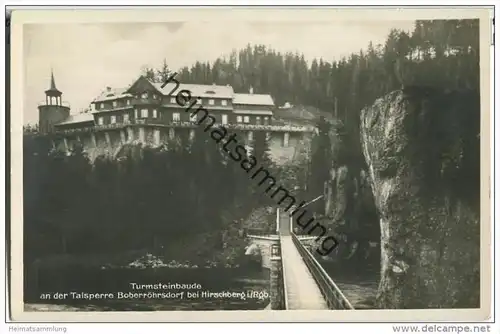Turmsteinbaude an der Talsperre Boberröhrsdorf bei Hirschberg - Foto-AK 20er Jahre