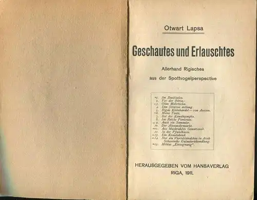 Riga 1911 - Geschautes und Erlauschtes - Allerhand Rigisches aus der Spottvogelperspektive - Otwart Lapsa - 112 Seiten -