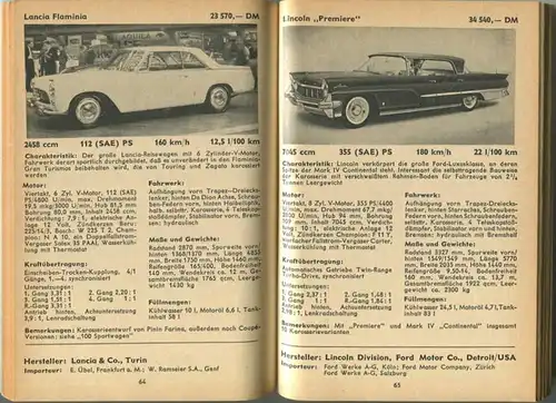 Motorkatalog 1958 - 128 Seiten - 100 Autos von Alfa Romeo Giulietta bis Wolseley 6/90 - Angaben zu Preis, PS und Höchstg