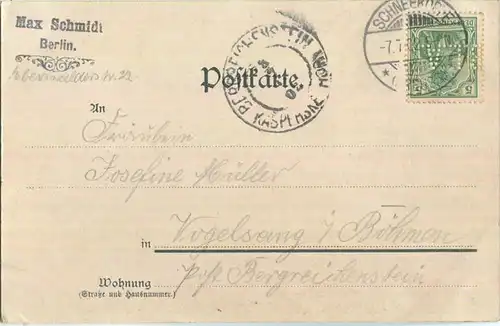 Schneekoppe - Wetterwarte - Verlag Max Leipelt Warmbrunn - Briefmarke mit Firmenlochung Perfin B.L.A.