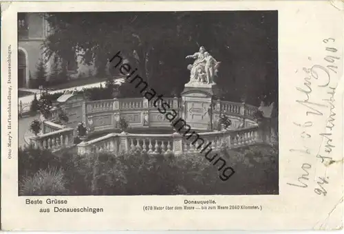 Donaueschingen - Donauquelle - rückseitig Donauquellgruppe von Adolf Heer - Verlag Otto Mory Donaueschingen
