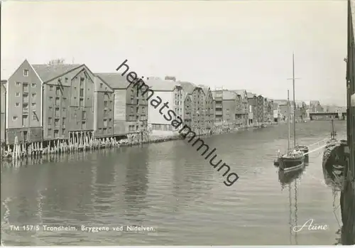 Trondheim - Bryggene ved Nidelven - Foto-Ansichtskarte 50er Jahre - Verlag Knut Aune Trondheim