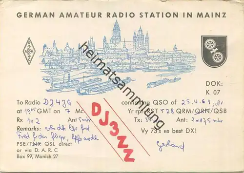 QSL - Funkkarte - DJ3ZZ - Mainz - 1961