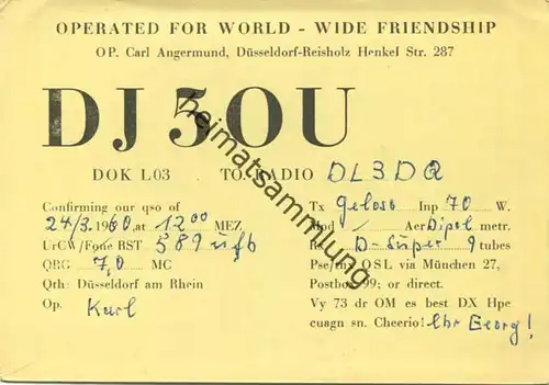 QSL - Funkkarte - DJ5OU - Düsseldorf-Reisholz - 1960