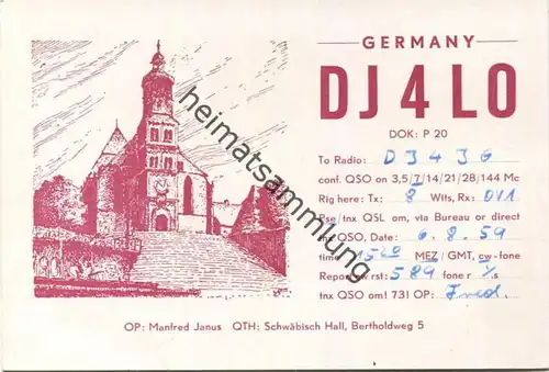 QSL - Funkkarte - DJ4LO - Schwäbisch Hall - 1959