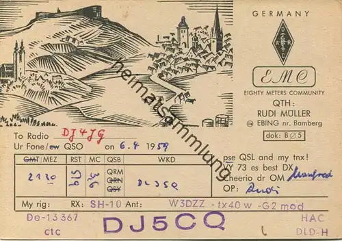 QSL - Funkkarte - DJ5CQ - Ebing - 1959