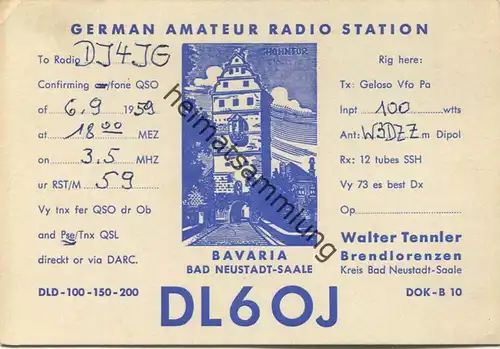QSL - Funkkarte DJ3GW - Bad Neustadt Brendlorenzen 1959