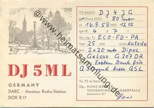 QSL - Funkkarte - DJ5ML - Vohenstrauss - 1959 gel. 1959