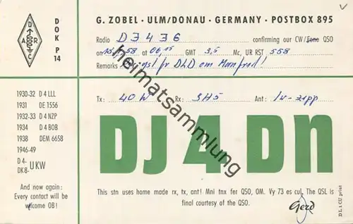 QSL - Funkkarte - DJ4DN - Ulm - 1958