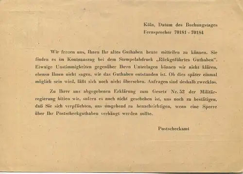 1946 Hitler 6 Pf Ganzsachenkarte Aufbrauch vom Postscheckamt Köln