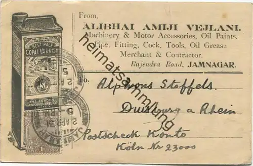 Indien - Jamnagar - Alibhai Amiji Vejlani - one stamp removed gel. 1931