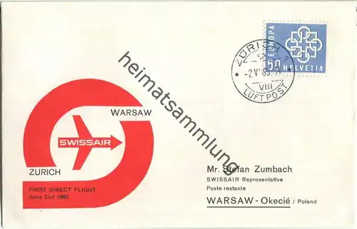 Swissair - First Direct Flight - Zürich-Warsaw 1960