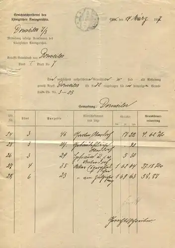Lechenich - Gemeindeschreiberei des Königlichen Amtsgerichts Dorweiler 1917 - Betrifft Grundbuch von Dorweiler