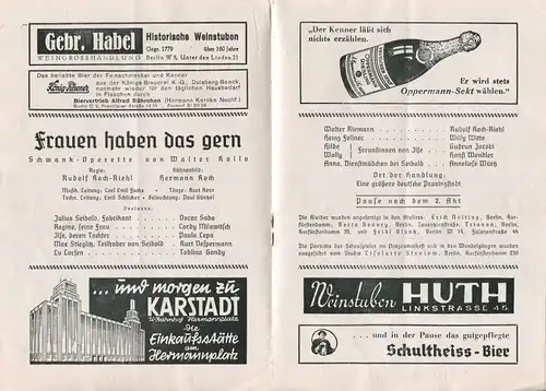 Berlin - Schiffbauerdamm Theater - Operette von Walter Kollo 1940 - 20 Seiten mit 13 Abbildungen der Schauspieler