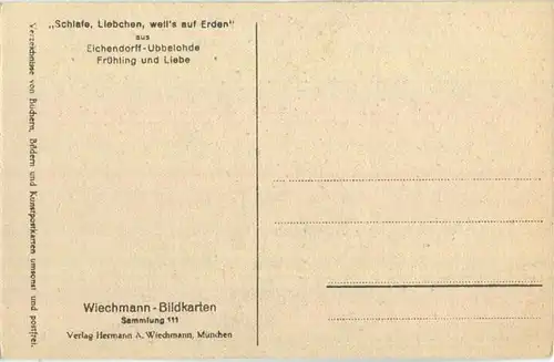 Schlafe Liebchen weil's auf Erden - Eichendorff-Ubbelohde Frühling und Liebe - Künstlerkarte signiert Otto Ubbelohde