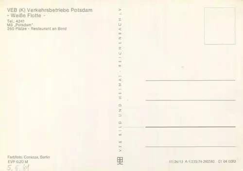 Potsdam - Weisse Flotte - MS Potsdam - AK-Grossformat - Verlag VEB Bild und Heimat Reichenbach
