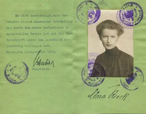Posen Kriegsamtsstelle - Ausweis - Passierschein 1918