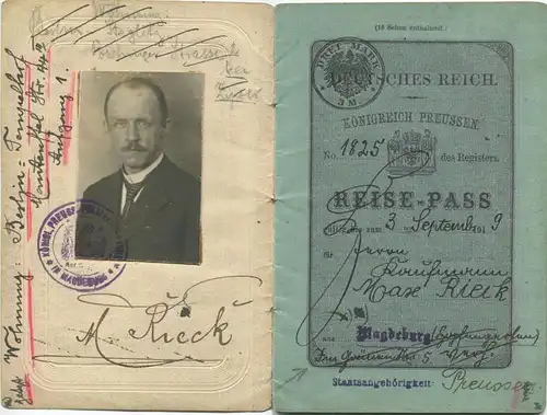 Reise-Pass - Deutsches Reich Königreich Preussen 1918