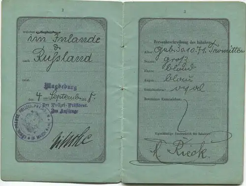 Reise-Pass - Deutsches Reich Königreich Preussen 1918