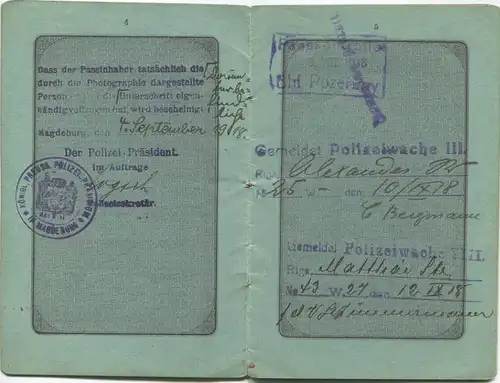 Reise-Pass - Deutsches Reich Königreich Preussen 1918