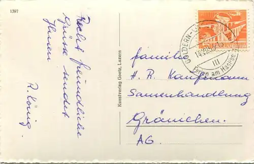 Hasliberg - Gummenalp mit Wetterhorngruppe - Foto-AK - Verlag Goetz Luzern gel. 1953
