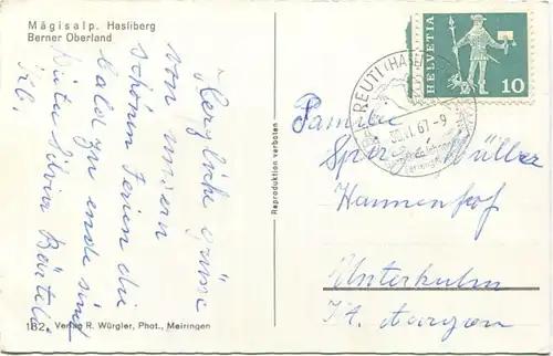 Hasliberg - Mägisalp - Foto-AK - Verlag R. Würgler Meiringen - gel. 1967