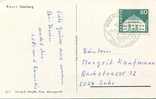 Reuti Hasliberg - Foto-AK - Verlag R. Würgler Meiringen gel. 1971