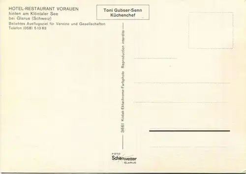 Hotel Restaurant Vorauen am Klöntaler See - AK Großformat - Verlag Schönwetter Glarus