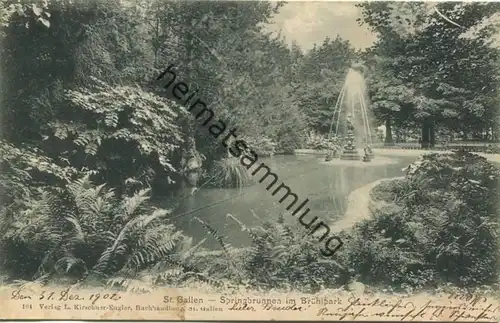 St. Gallen - Springbrunnen im Brühlpark - Verlag L. Kirschner-Engler St. Gallen - gel. 1902