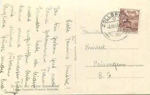 Zollbrück - Fliegeraufnahme - Foto-AK - Verlag Papeterie Dätwyler Zollbrück gel. 1943