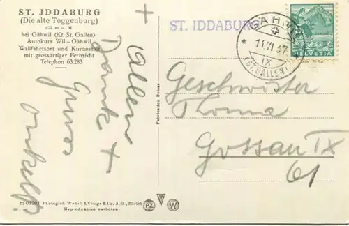 St. Iddaburg bei Gähwil - die alte Toggenburg - Foto-AK - Verlag Photoglob-Wehrli Zürich gel. 1937