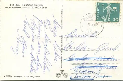 Figino - Pensione Ceresio - Foto-AK - Flugaufnahme P. Zaugg Solothurn gel. 1962