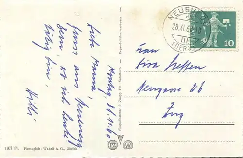 Neuenegg - Flugaufnahme - Foto-AK - Verlag Photoglob-Wehrli A.G. Zürich gel. 1960